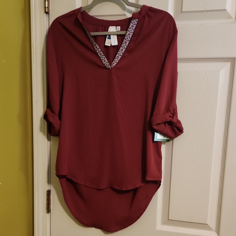 Society Burgundy V-Neck Blouse